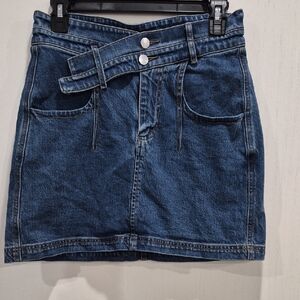 Pilcro Dark Blue Denim Mini Skirt with Double-Wrap Waist
